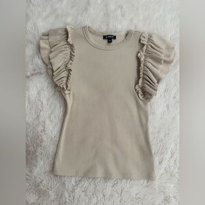 Express Cream Ruffle-Sleeve Ribbed Tank